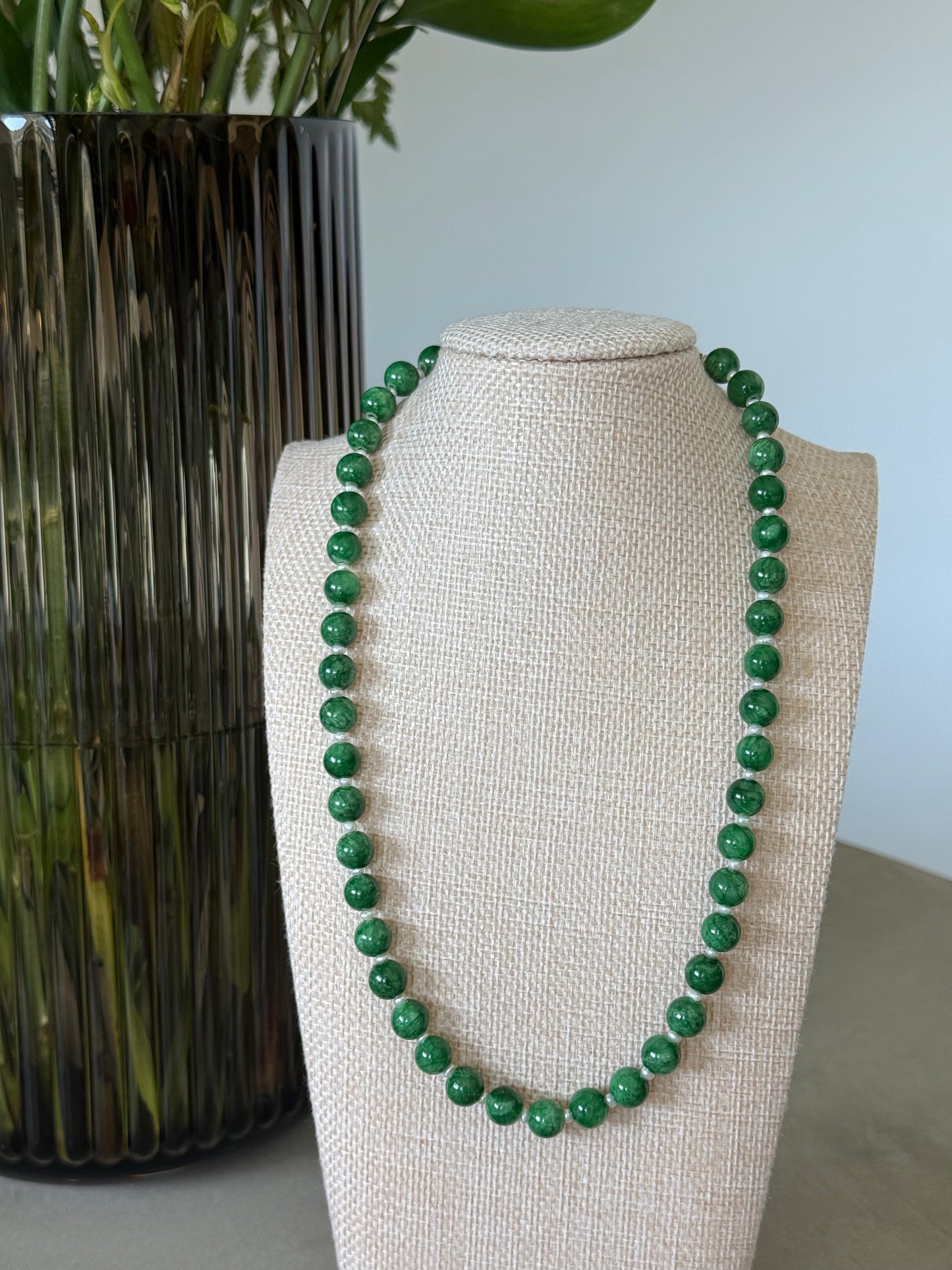 Dyed Green Jade x Freshwater pearls Necklace