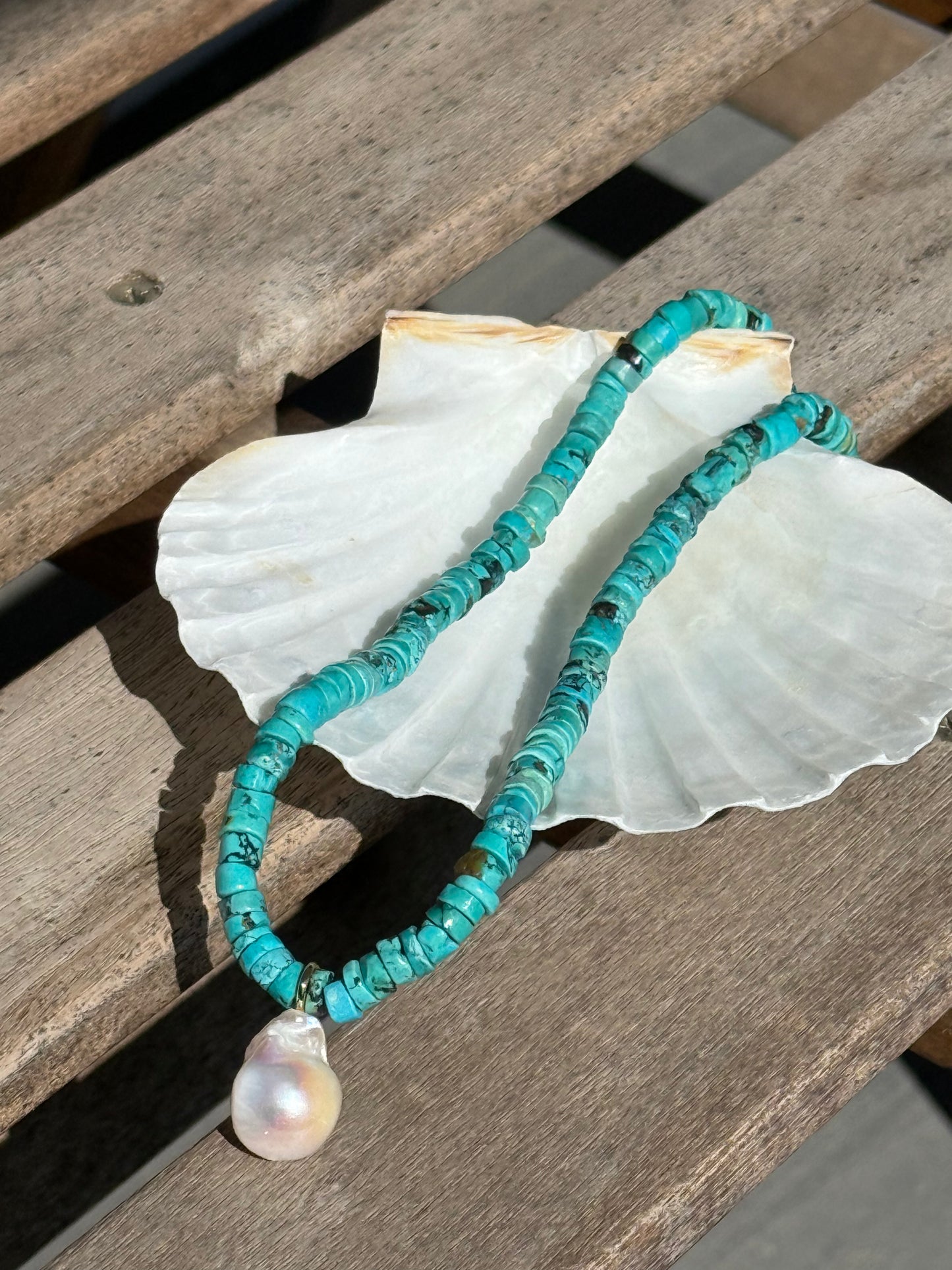 Turquoise & Baroque Pearl Charm Necklace